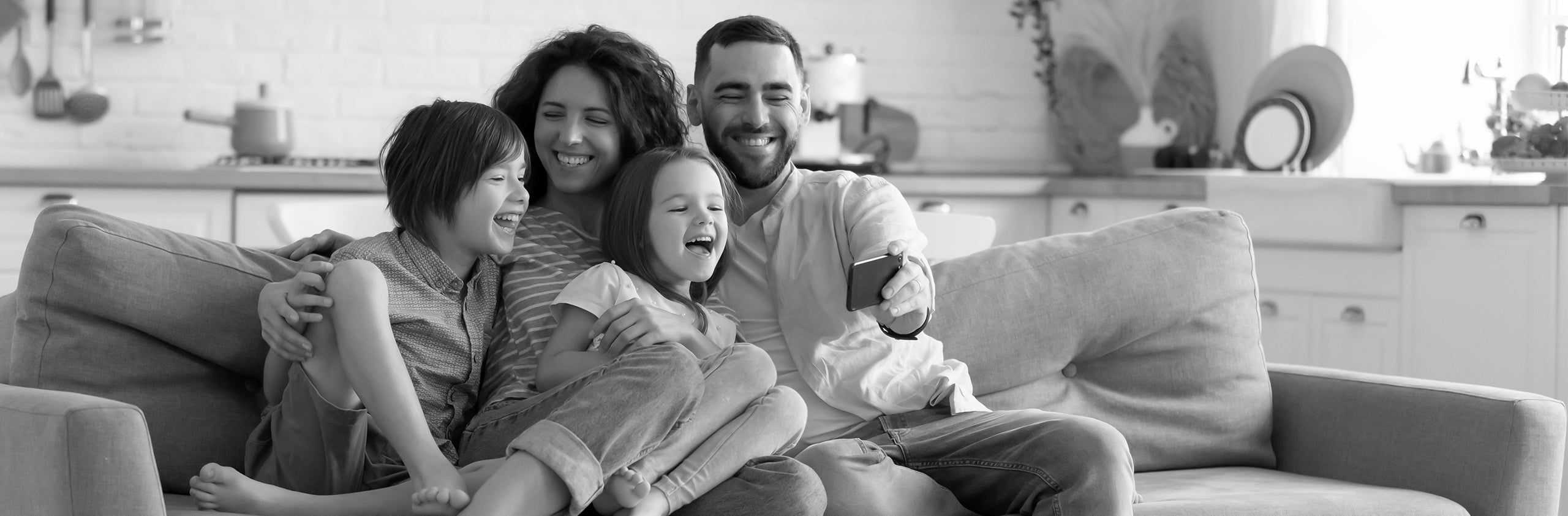 happy family on a couch